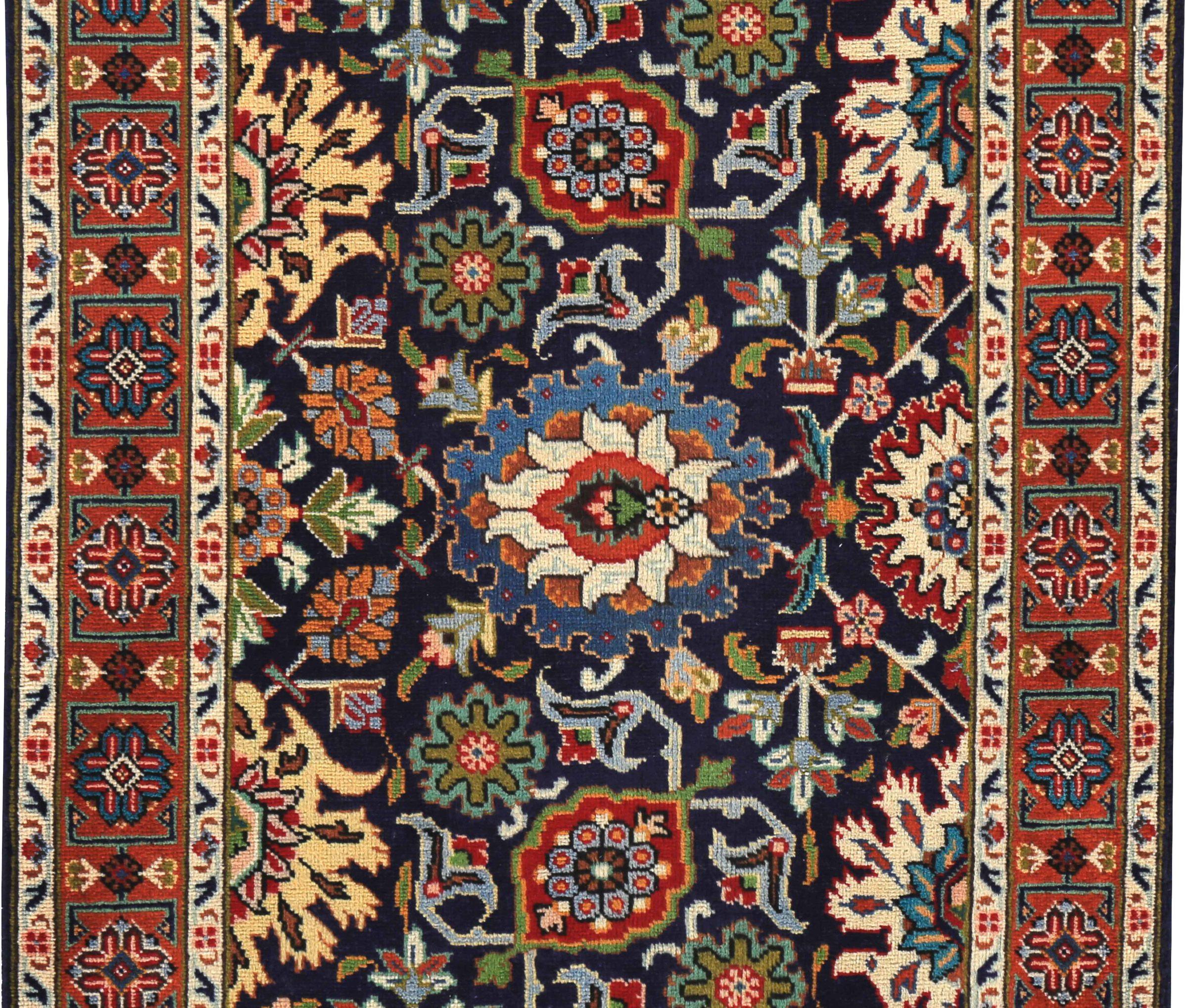 Persischer Täbris-Läufer - Wolle Elfenbein Marineblau Rot Design - 89668 (Irakisch) im Angebot