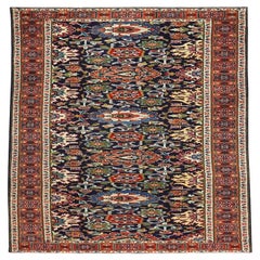 Tapis persan Tabriz - Laine ivoire bleu marine bleu rouge motif - 89668