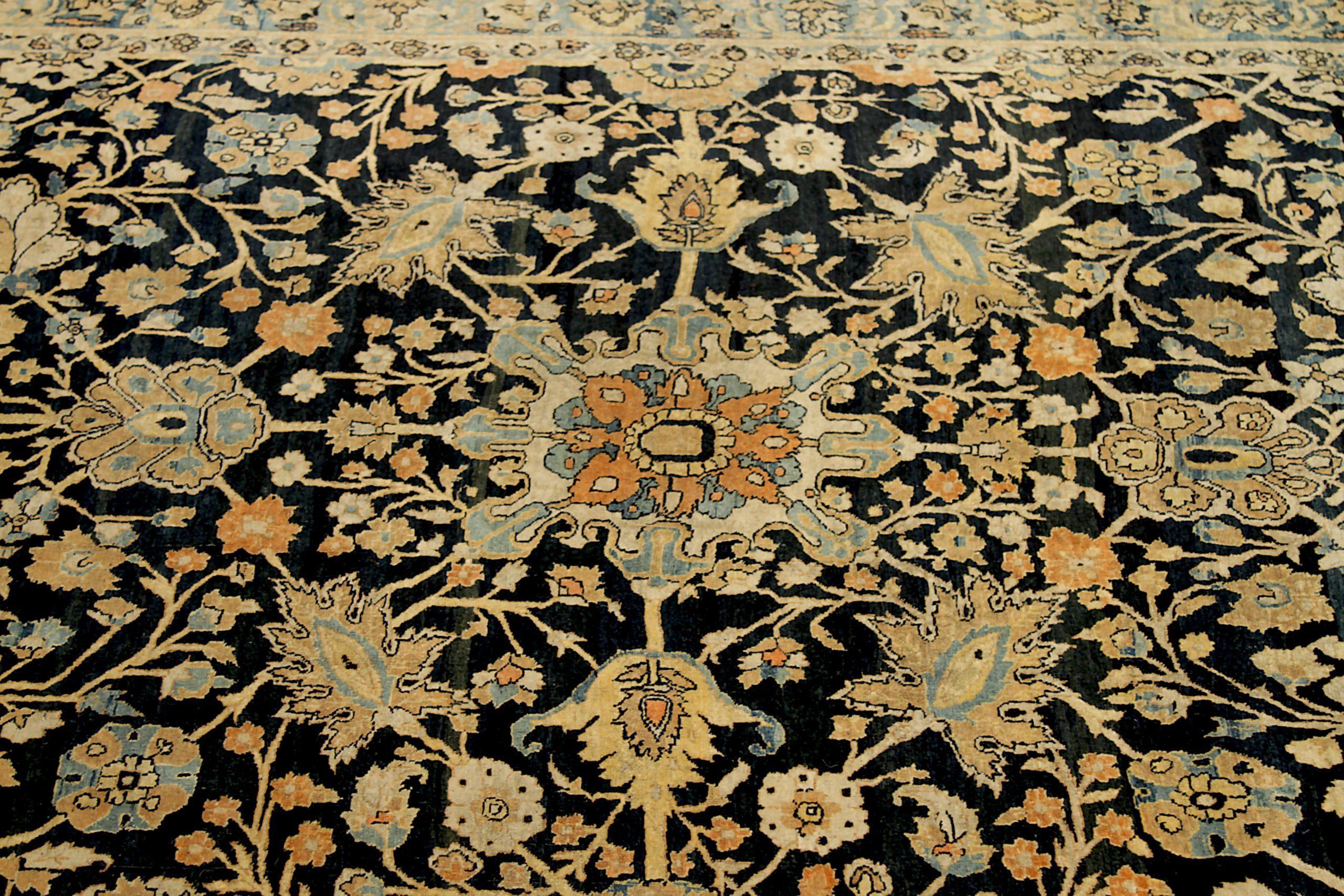 Asiatico Tappeto persiano Tabriz Small Design - Lana Blu Avorio Blu Navy - 91947 in vendita