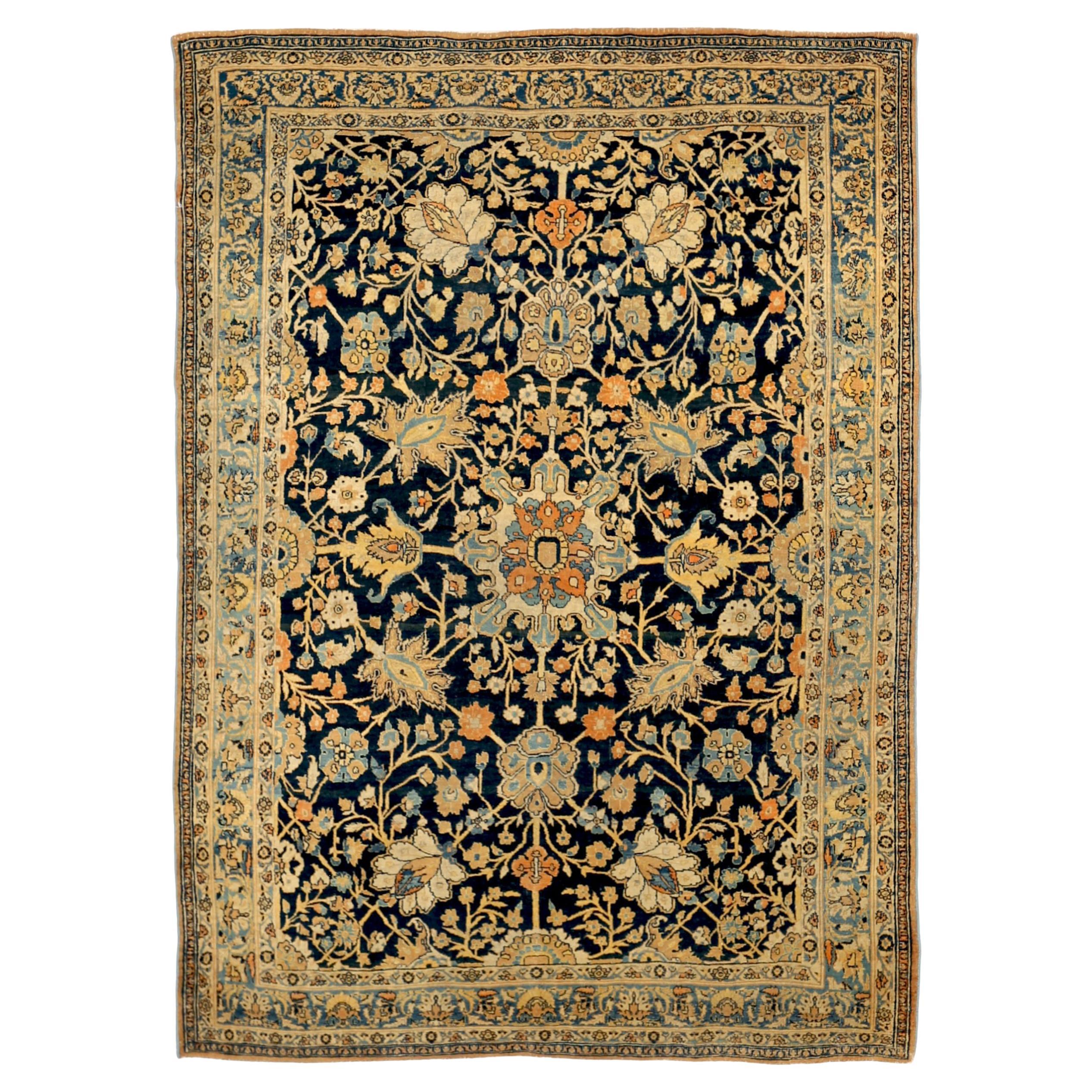 Tappeto persiano Tabriz Small Design - Lana Blu Avorio Blu Navy - 91947