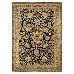 Persian Tabriz Small Rug - Wool Blue Ivory Navy Blue Design - 91947