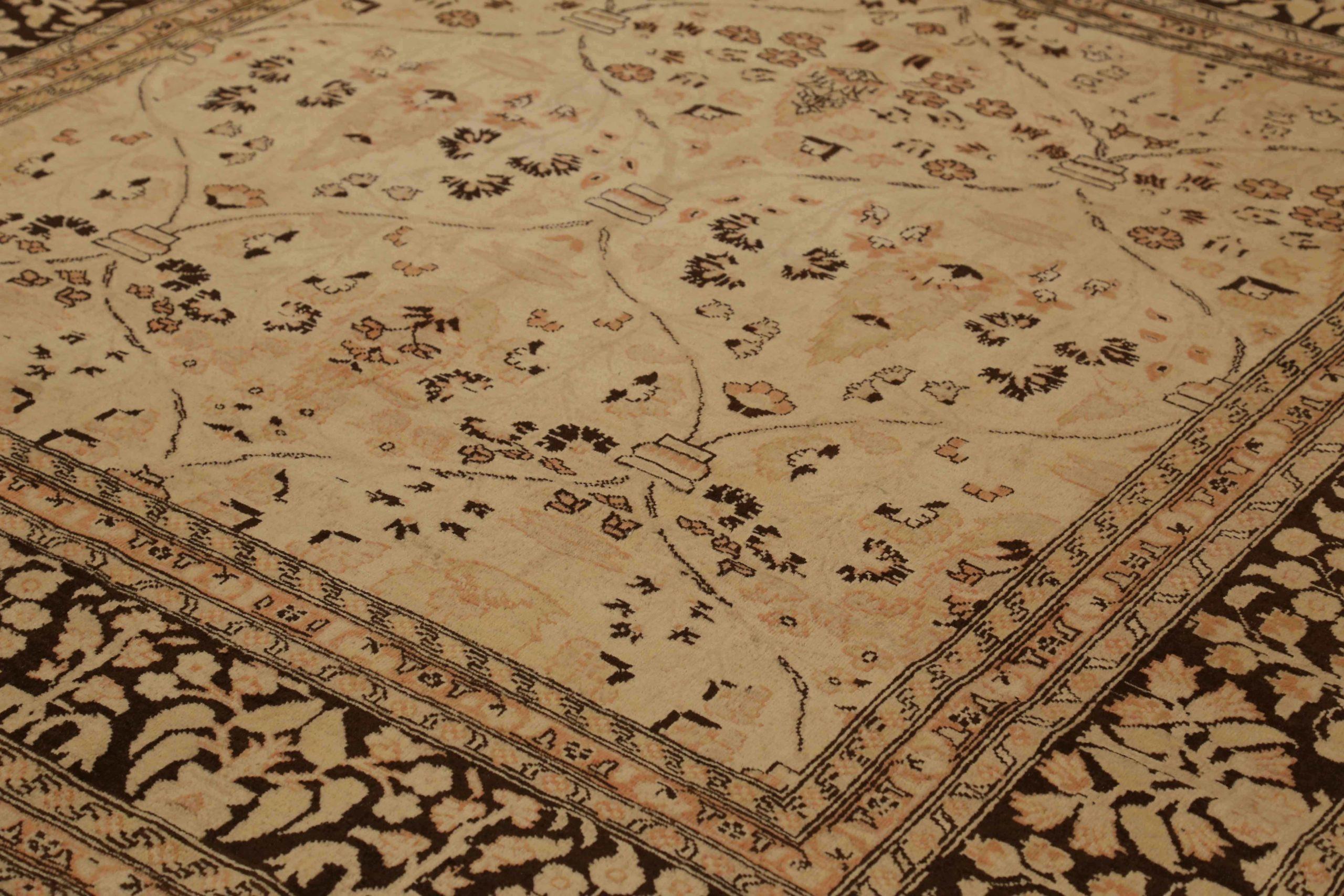 Asiatico Tappeto Persiano Tabriz Piccolo - Lana Marrone Avorio Rosa 71925 in vendita