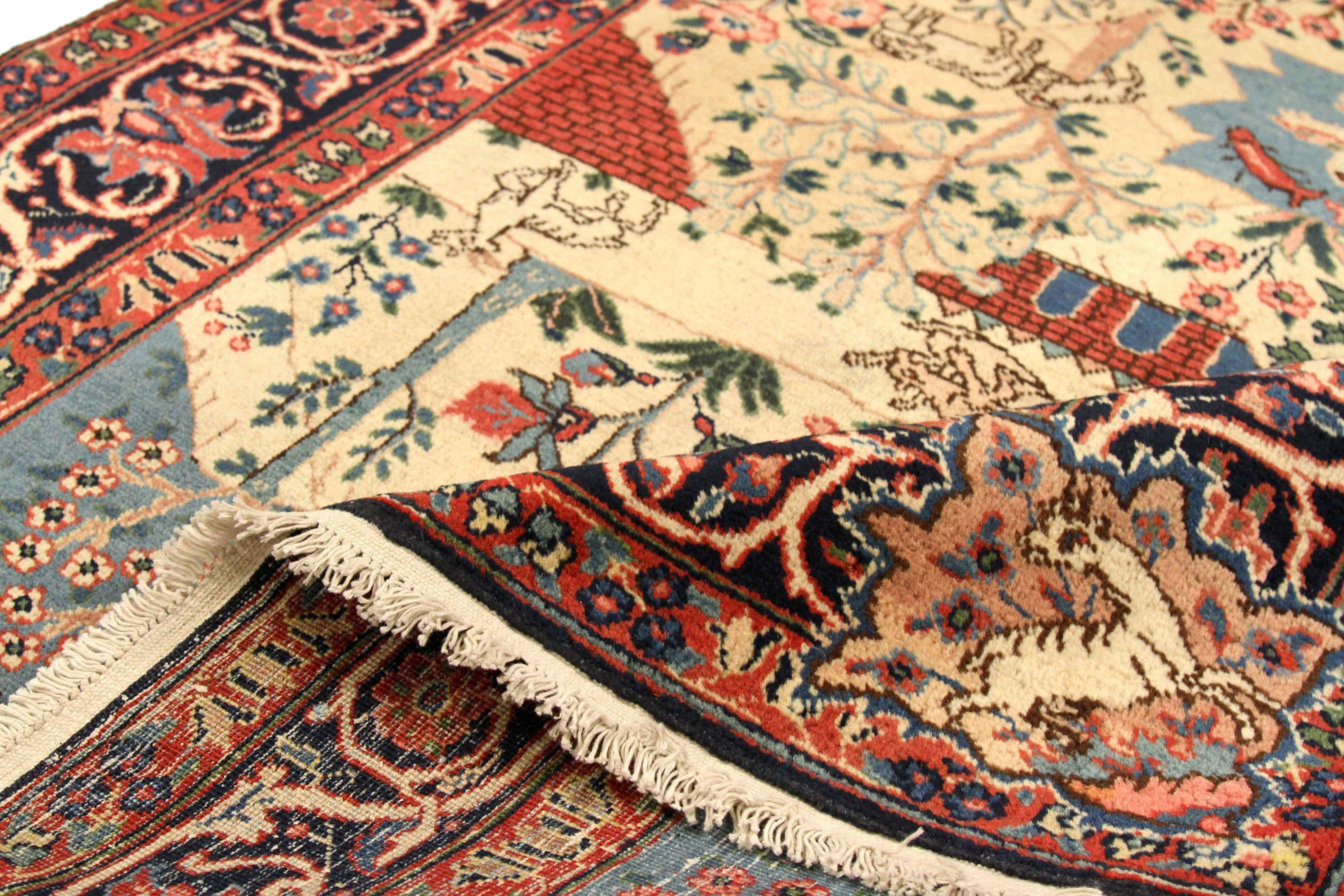 Persischer Täbris-Teppich Circa 1910 - Wolle Blau Elfenbein Marineblau Blau Rot 75011 (Asiatisch) im Angebot