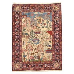 Persian Tabriz Small Rug Circa 1910 - Wool Blue Ivory Navy Blue Red 75011