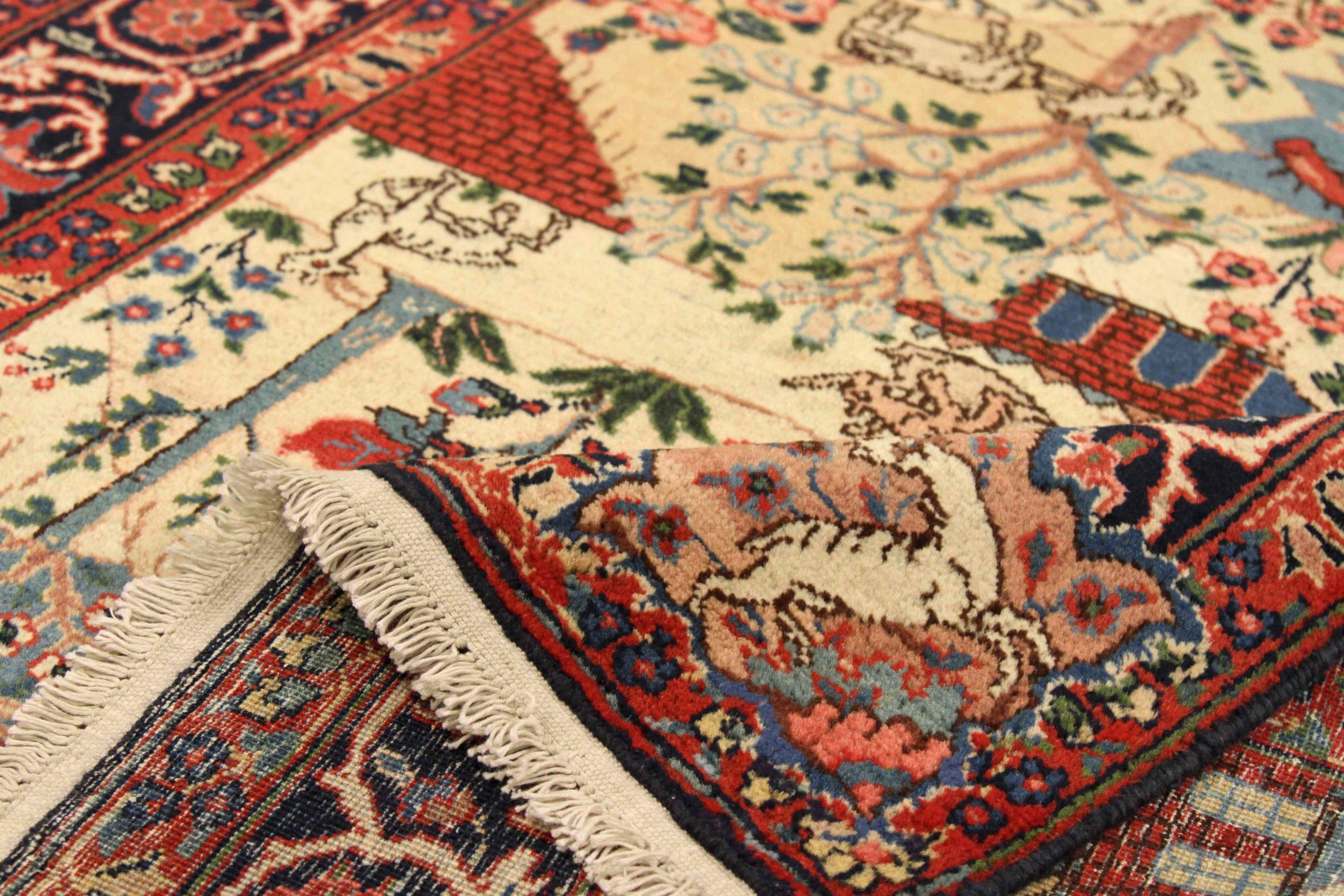 Persischer Täbris-Teppich um 1910 - Wolle Blau Elfenbein Marineblau Blau Rot - 75094 (Asiatisch) im Angebot