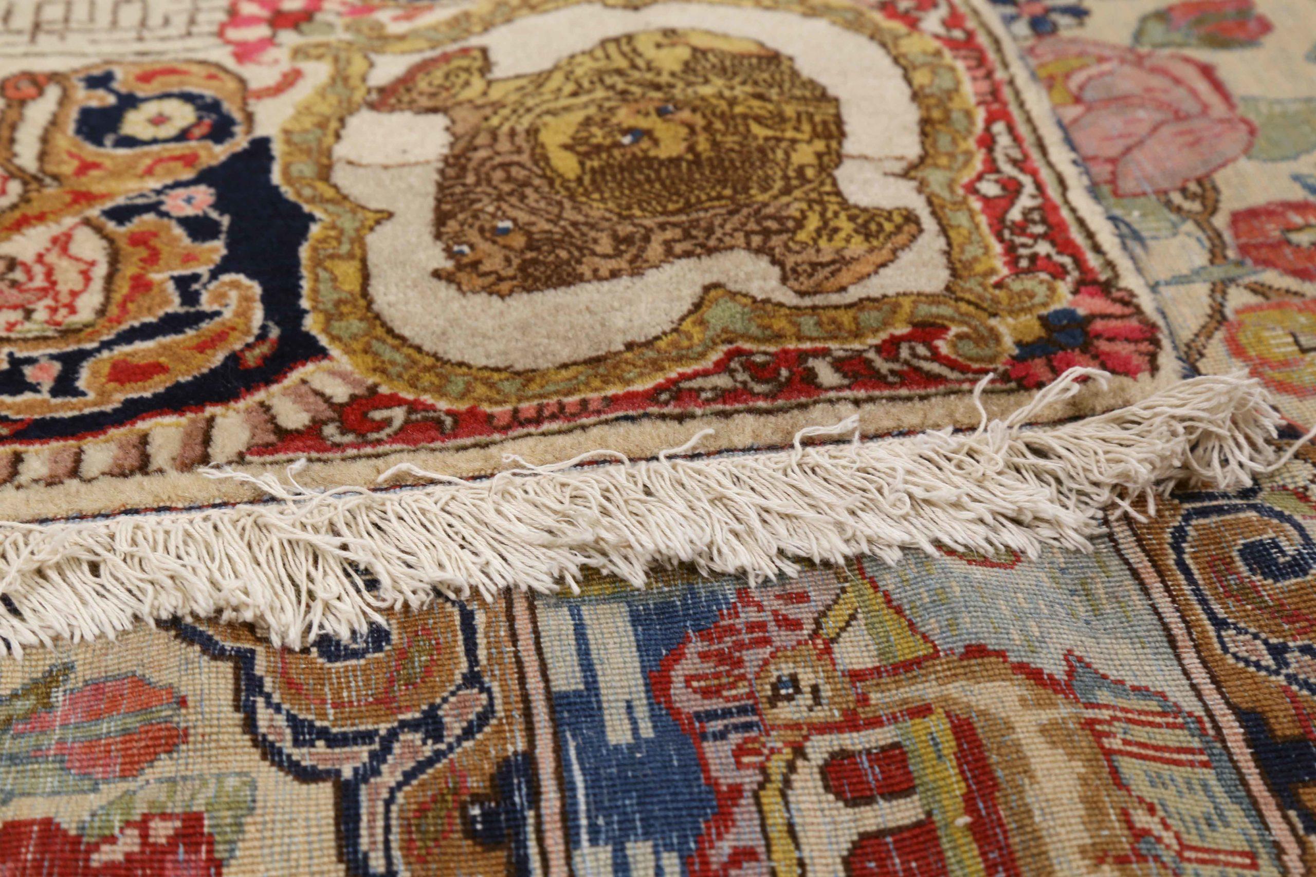 Tappeto persiano Tabriz Small Design 1910 circa - Lana blu avorio rosa - 75447 In condizioni ottime in vendita a Dallas, TX