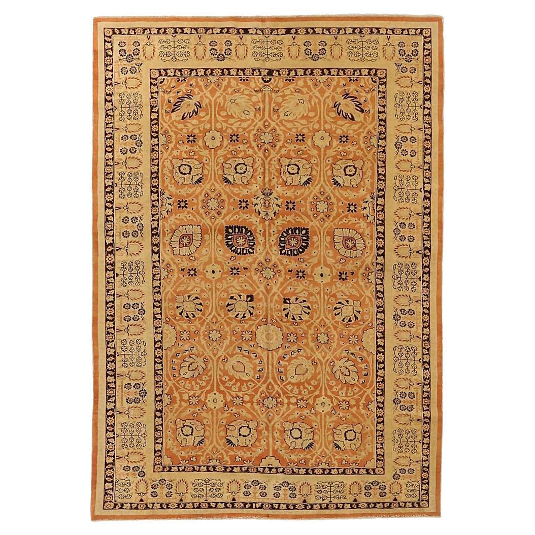 Petit tapis persan Tabriz Circa 1910 - Laine Bleu marine Orange Jaune 71937