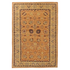 Petit tapis persan Tabriz Circa 1910 - Laine Bleu marine Orange Jaune 71937