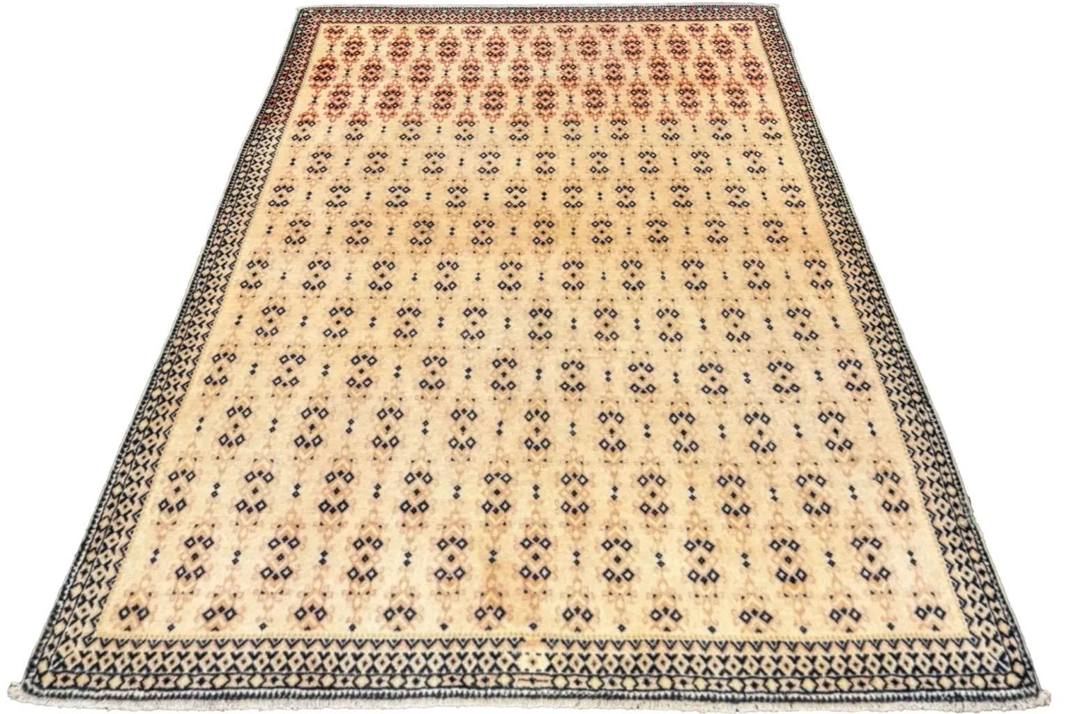 Noué à la main Tapis persan Tabriz Small - Laine Noir Ivoire Rouge Design - 75664 en vente