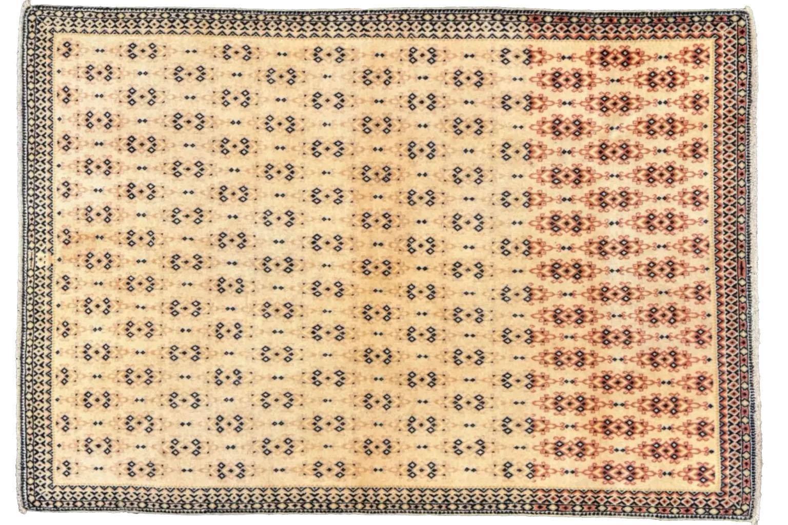 Tapis persan Tabriz Small - Laine Noir Ivoire Rouge Design - 75664 en vente 3