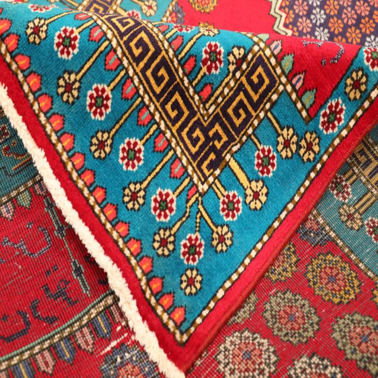 Hand-Knotted Persian Tabriz Small Rug - Wool Blue Navy Blue Red Yellow - 94654 For Sale
