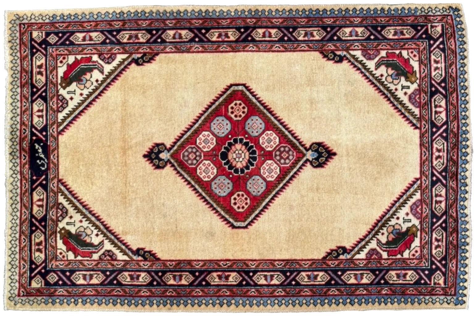 Perse Petit tapis persan Tabriz - Design en laine ivoire - 96655 en vente
