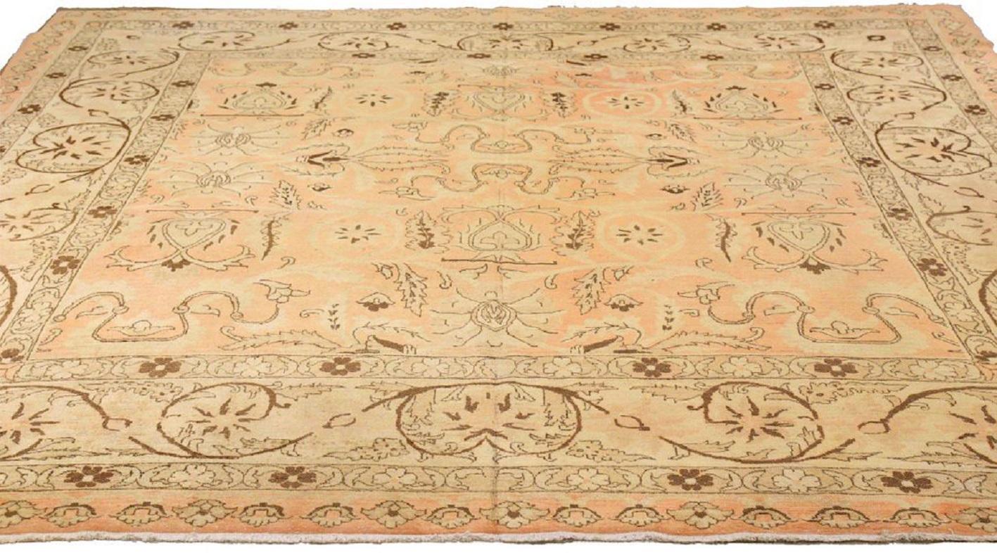 Asiatico Tappeti persiani Tabriz quadrati - Lana Marrone Avorio Rosa 71940 in vendita
