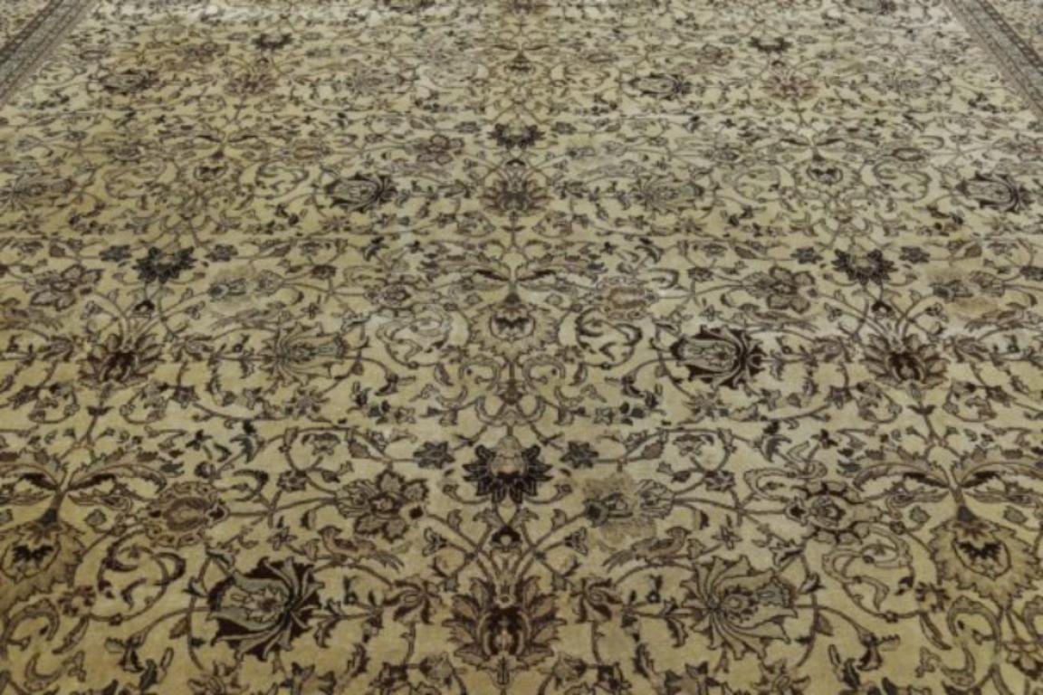 Asiatico Tappeto persiano Tabriz Square Area Rugs Circa 1910 - Lana Marrone Avorio Design - 91575 in vendita