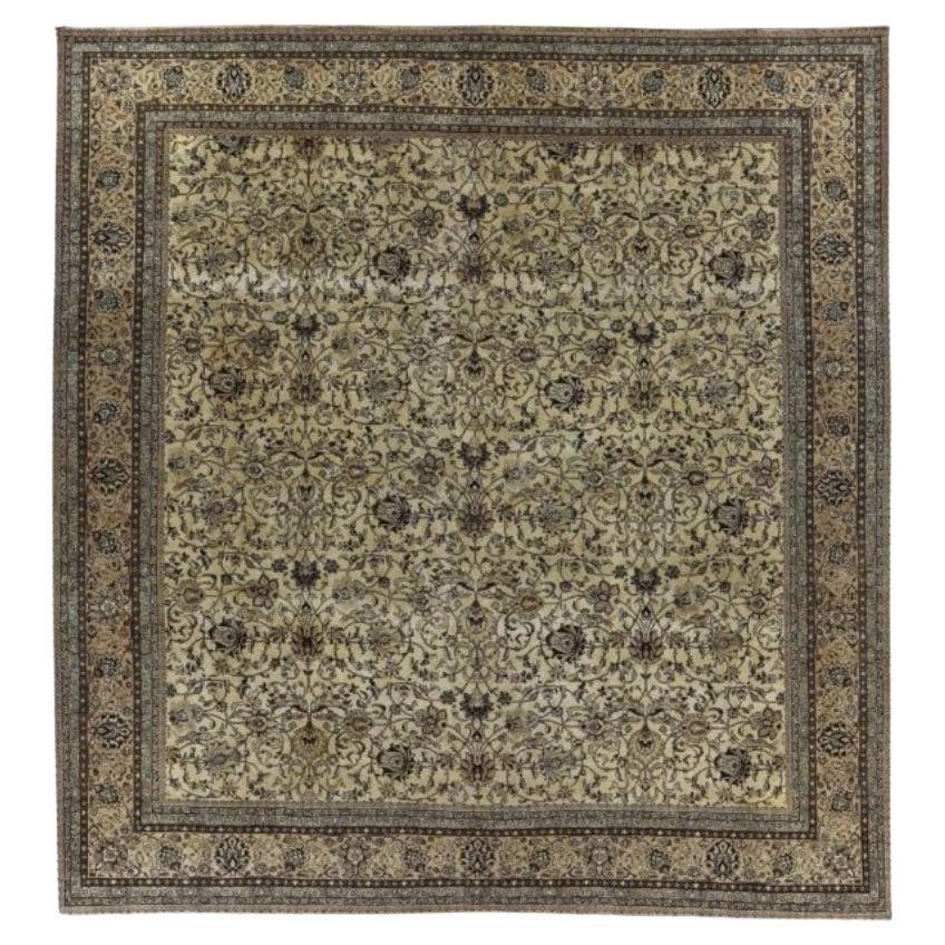 Tappeto persiano Tabriz Square Area Rugs Circa 1910 - Lana Marrone Avorio Design - 91575 in vendita