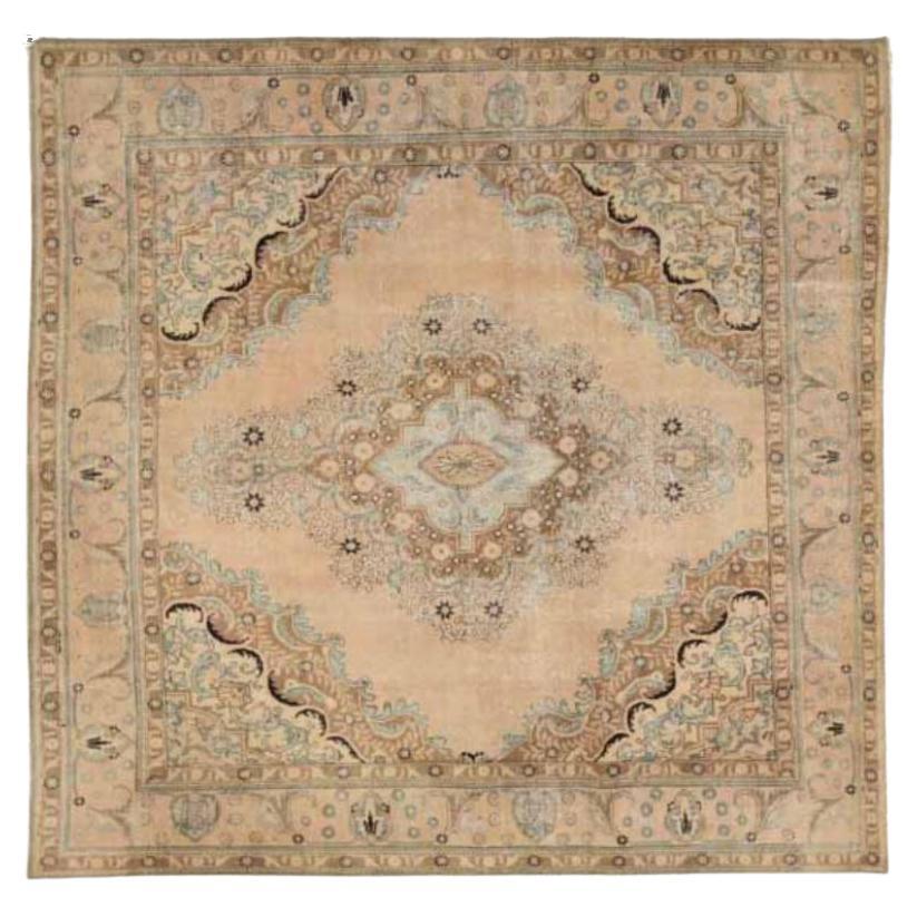 Persische Täbris Quadratische Teppiche CIRCA 1910 - Wolle Braun Elfenbein Rosa - 91760