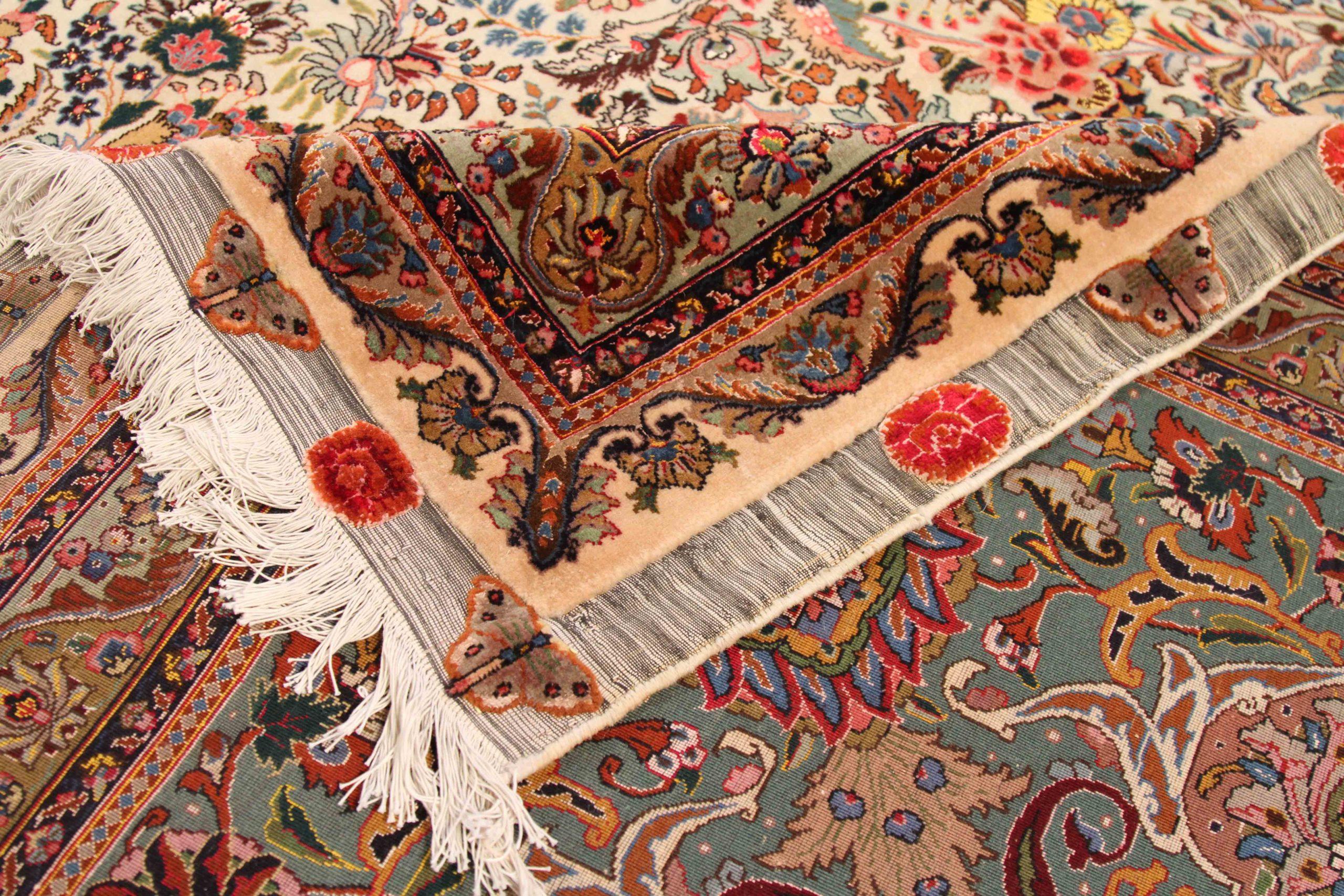 Tappeto persiano Tabriz Square Area Rugs Circa 1940 - Lana Verde Avorio Rosa 70609 In condizioni ottime in vendita a Dallas, TX