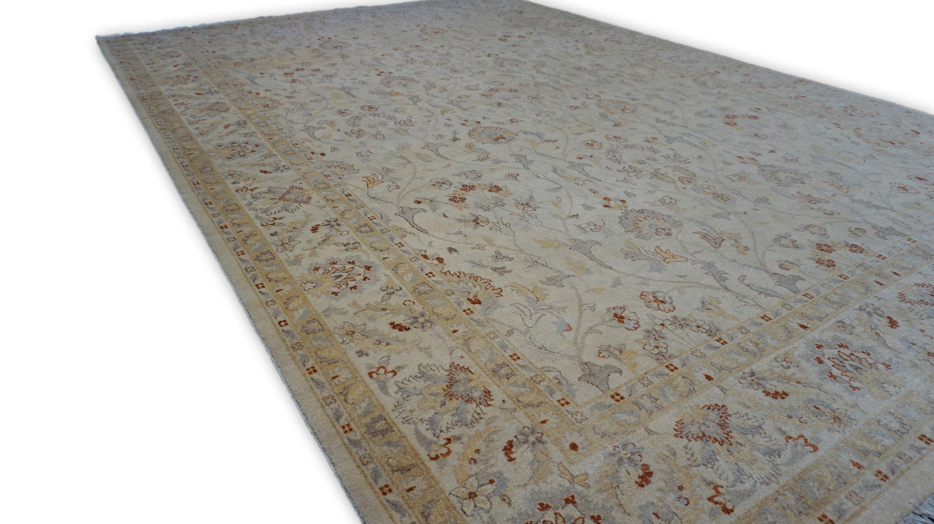 Noué à la main Tapis persan de style Tabriz beige doré 9'9''x14'1'' en vente
