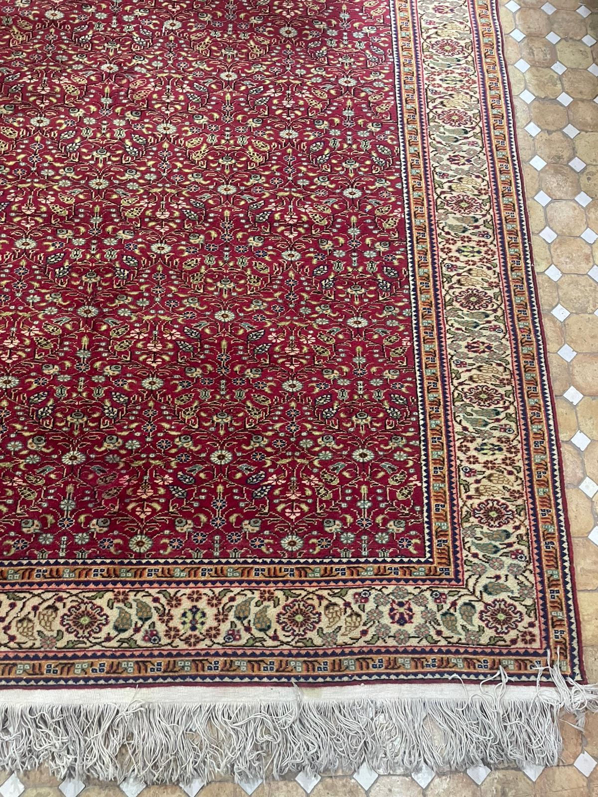 Wool Persian Tabriz-Style Hand-Knotted Rug in Rich Red Circa 1970's For Sale