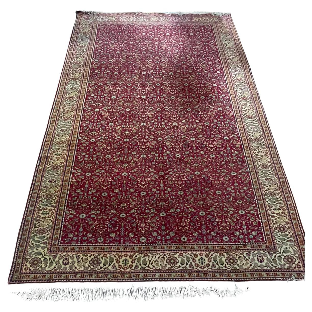 Persian Tabriz-Style Hand-Knotted Rug in Rich Red Circa 1970's For Sale