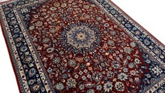 Persian Tabriz-style Red and Navy Floral Rug 4'7''x6'6''