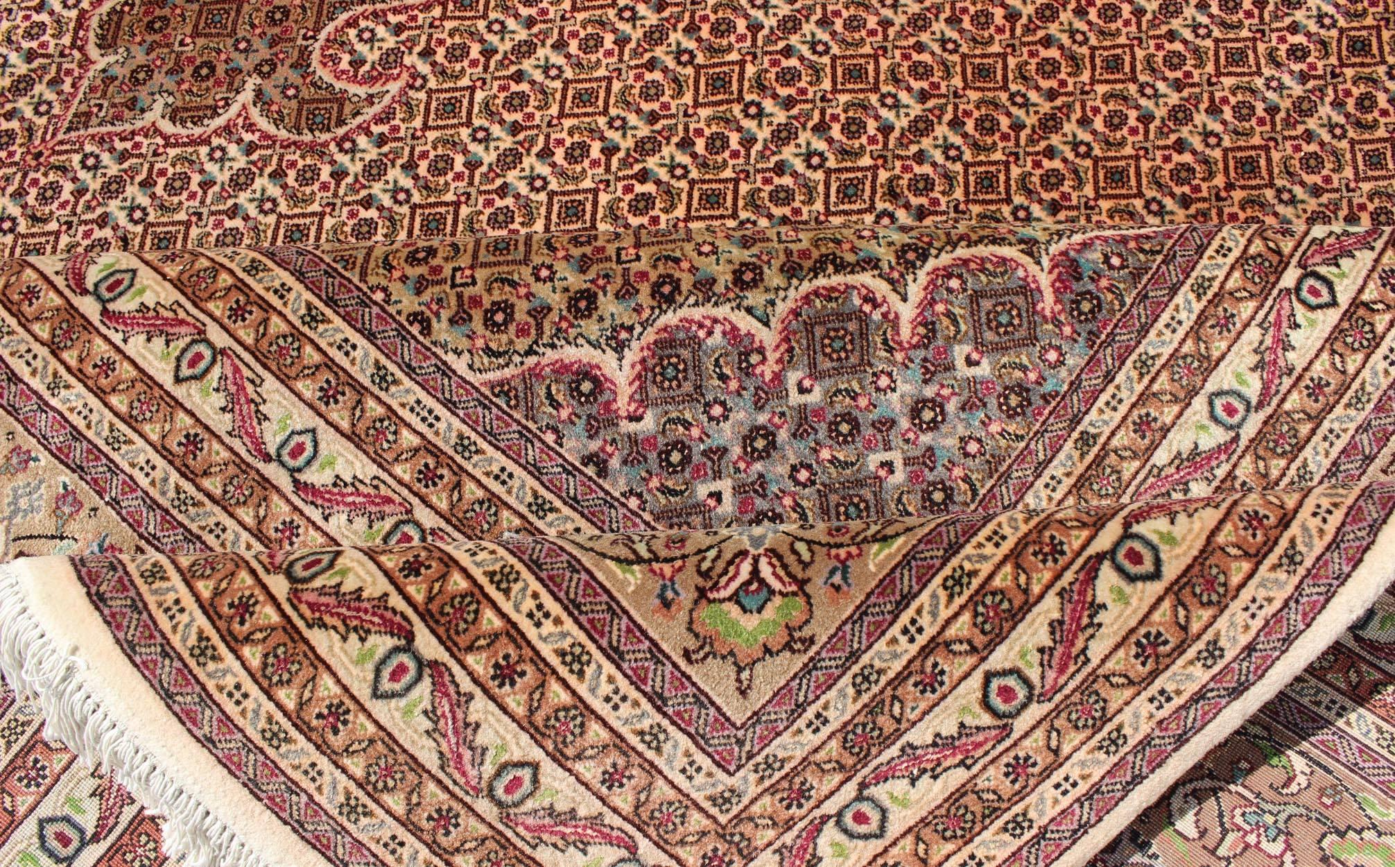 Late 20th Century Persian Tabriz Vintage Rug with Oval Medallion and Swirling Floral Design For Sale