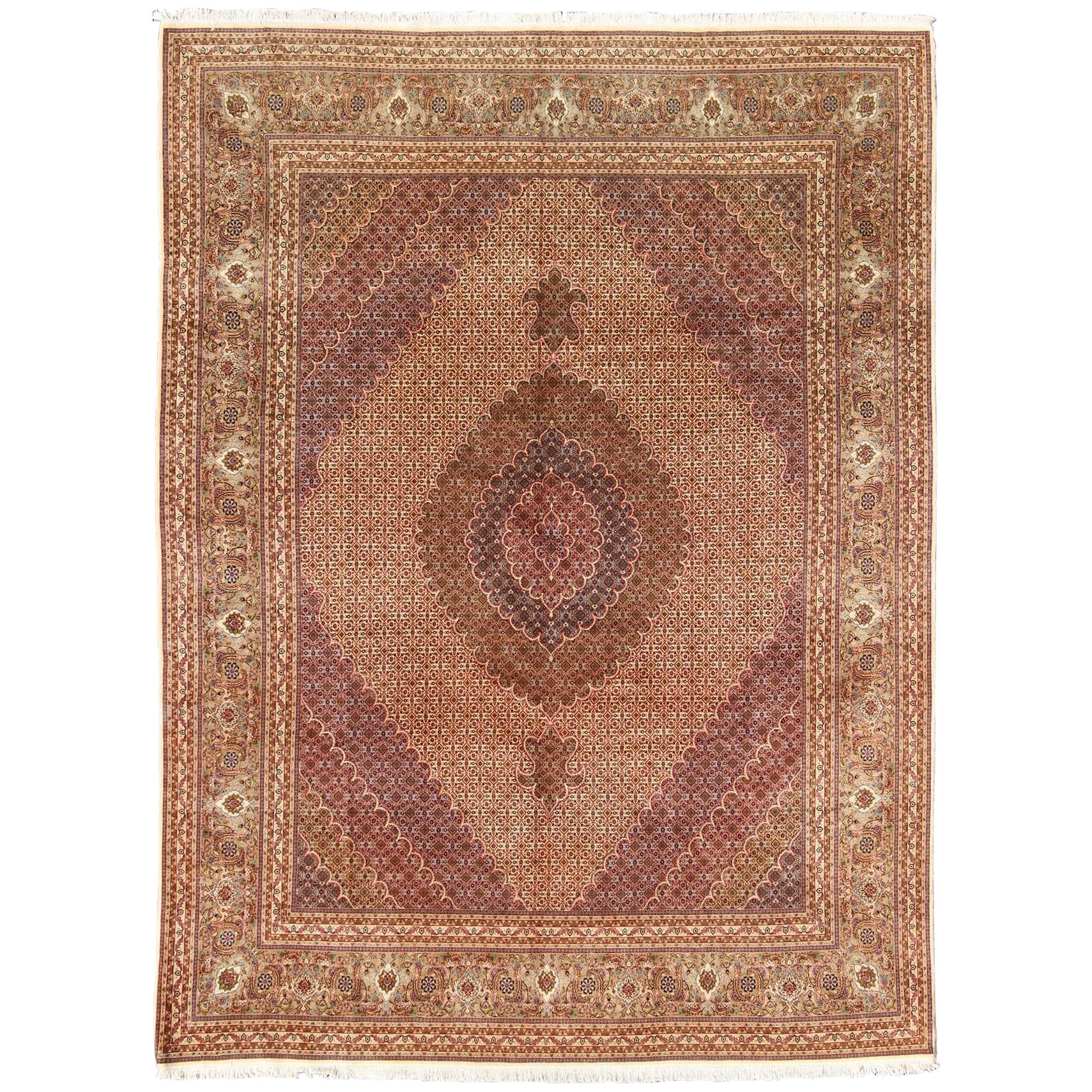 Persian Tabriz Vintage Rug with Oval Medallion and Swirling Floral Design For Sale