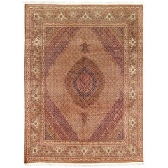 Persian Tabriz Retro Rug with Oval Medallion and Swirling Floral Design