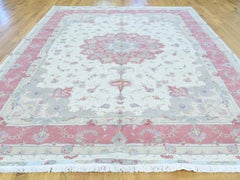 Persian Tabriz Wool and Silk Signed Hand Knotted Oriental Rug