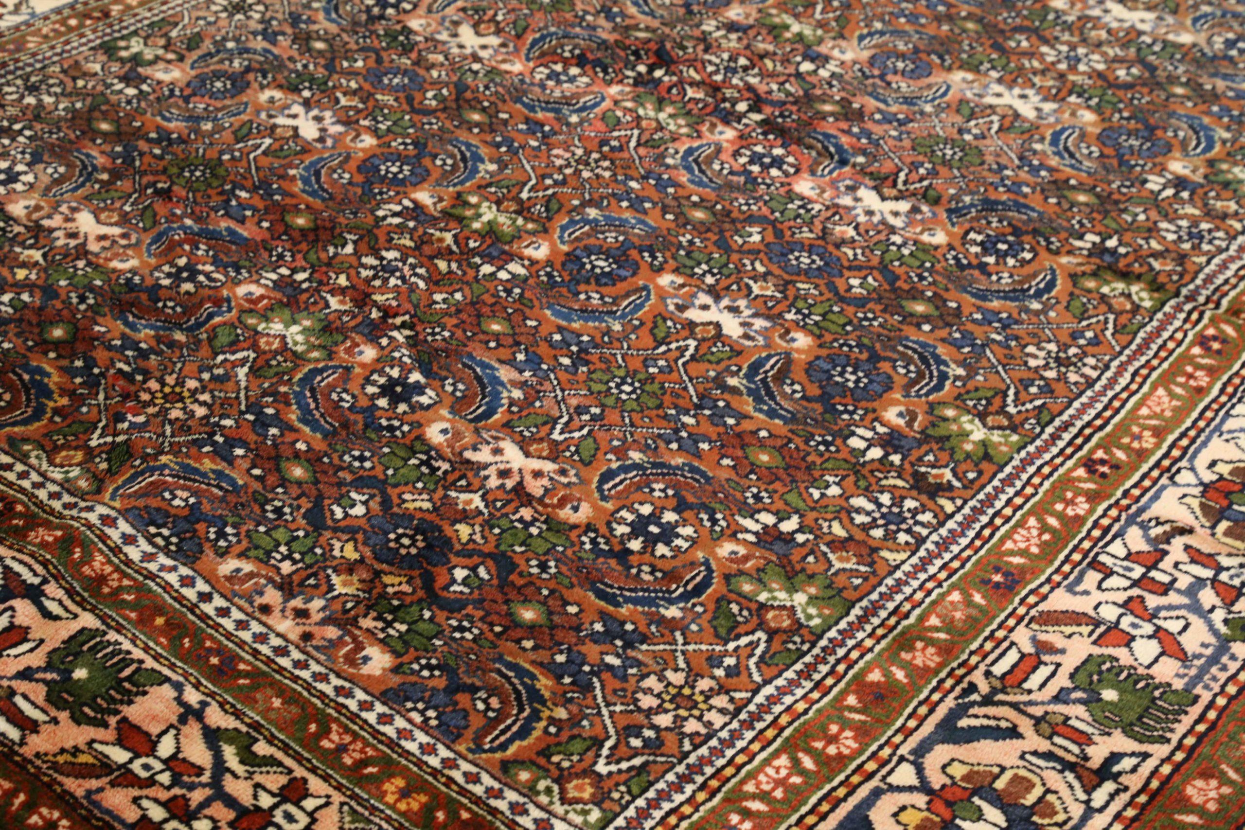Asian Persian Tafresh Area Rugs - Wool Blue Ivory Pink Design - 75196 For Sale