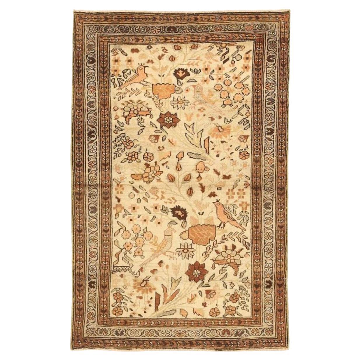 Persian Tafresh Small Rug - Wool Brown Ivory Pink Design - 75666