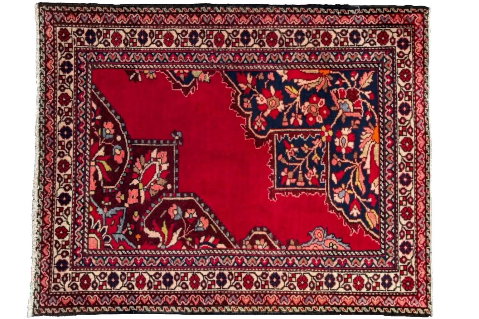 Persian Tafresh Small Rug Circa 1910 - Wool Ivory Navy Blue Red 73262 For Sale 1