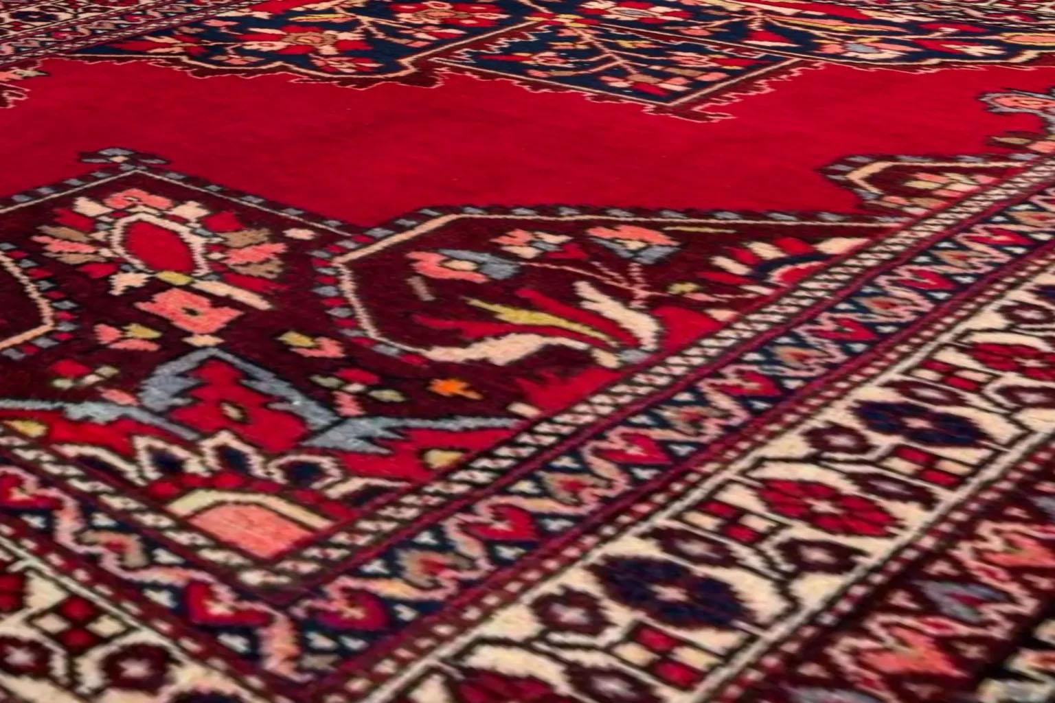 Persian Tafresh Small Rug Circa 1910 - Wool Ivory Navy Blue Red 73262 For Sale 2