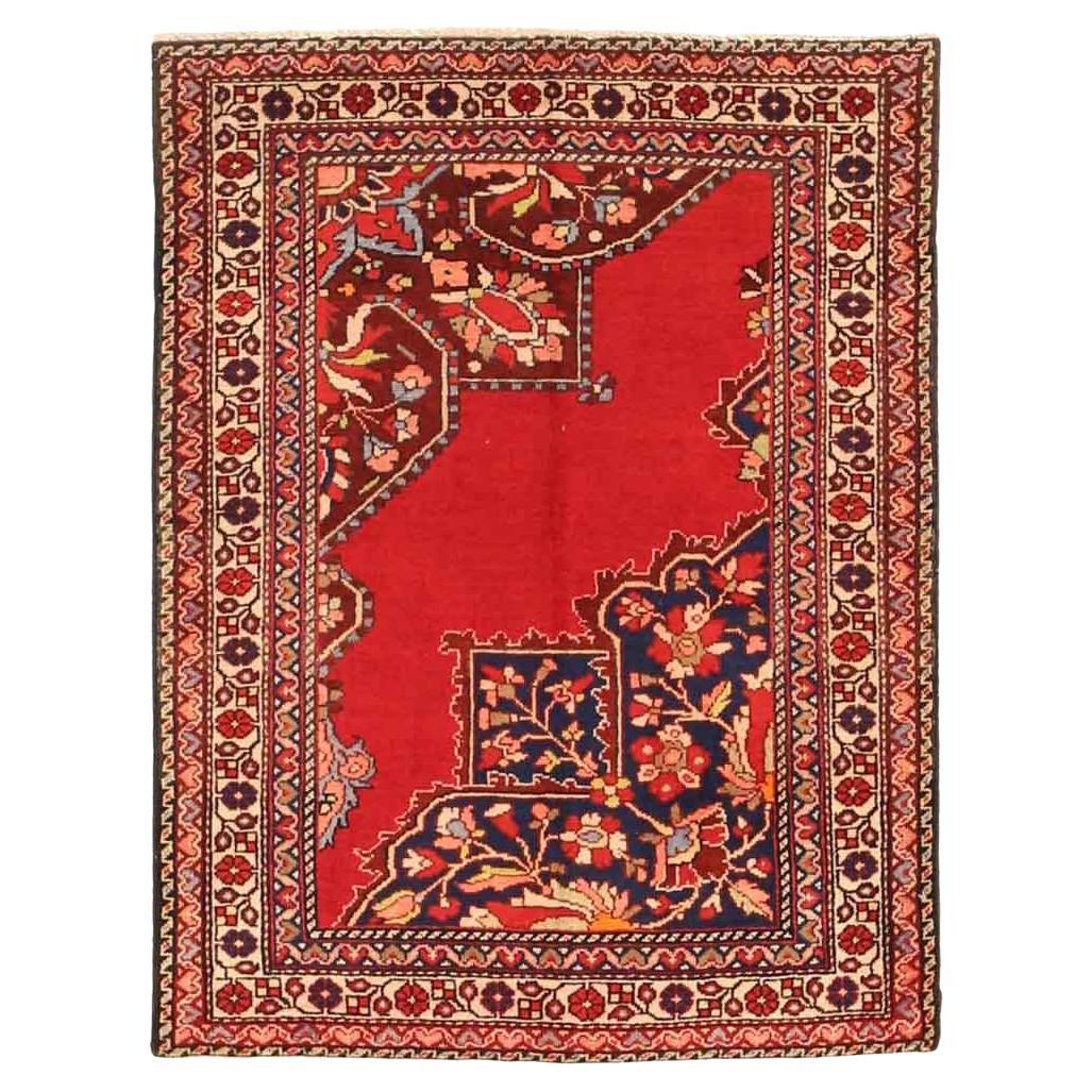 Persian Tafresh Small Rug Circa 1910 - Wool Ivory Navy Blue Red 73262