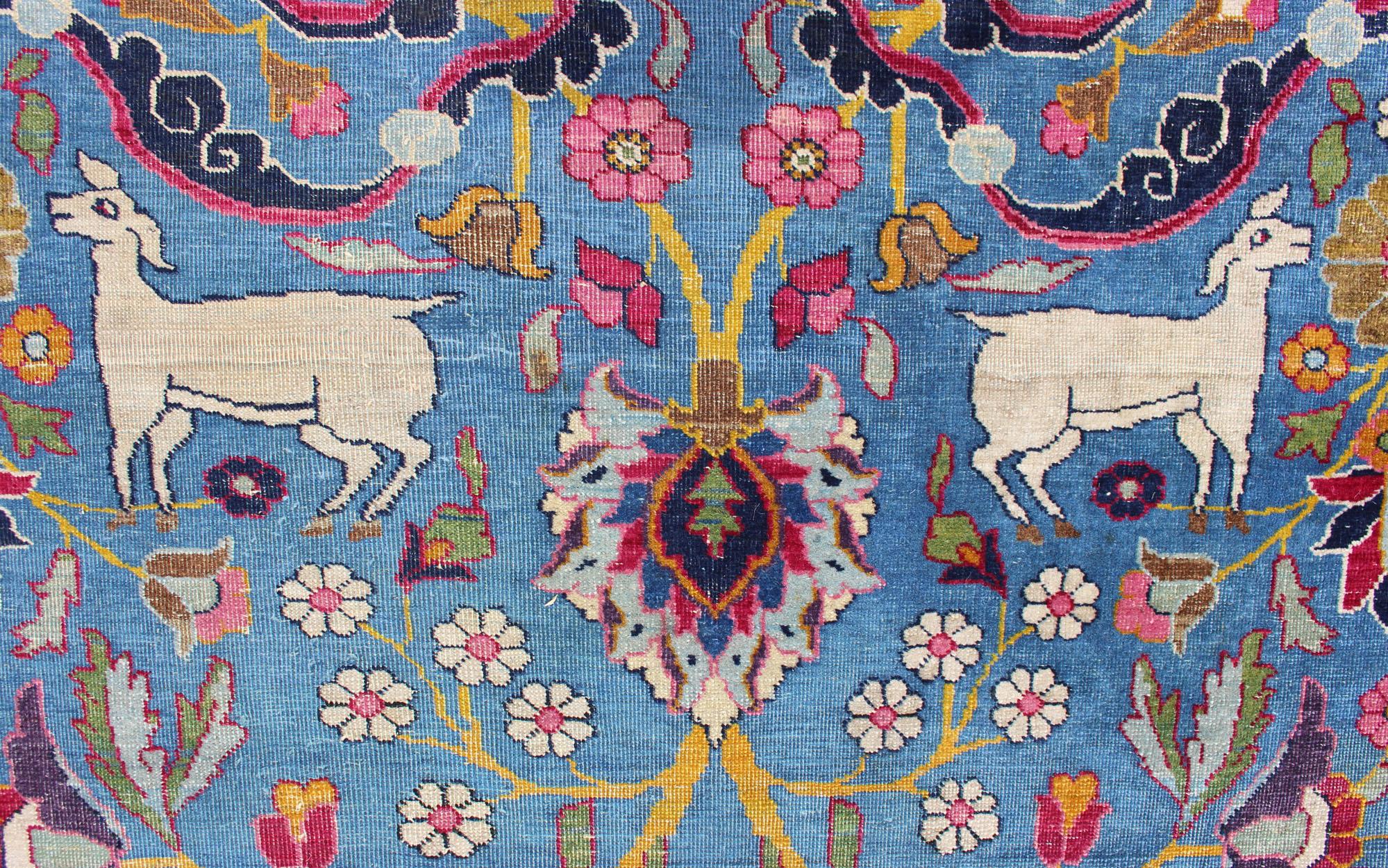 Persian Tehran Antique Rug in Beautiful Persian Blue and Saffron Yellow Border For Sale 2