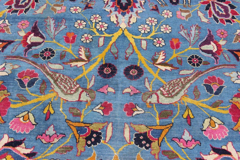 Persian Tehran Antique Rug in Beautiful Persian Blue and Saffron Yellow Border For Sale 6