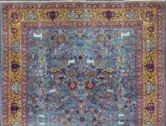 Persischer Teheran Antiker Teppich aus Teheran in schönem persischem Blau und safrangelbem Rand