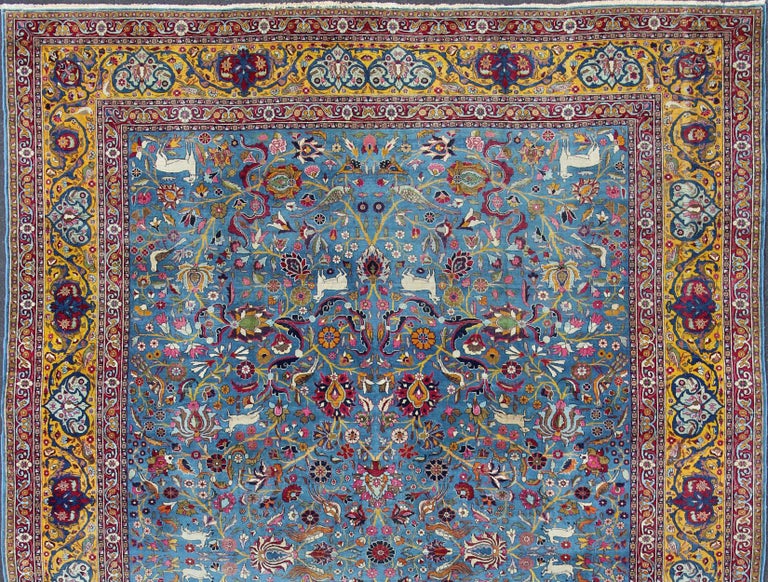 Antique Persian Tehran rug in beautiful Persian blue and saffron yellow. rug / EMA-7515. Unique Persian Tehran rug. Colorful Persian Tehran in blue with floral design.

This spectacular colorful antique Persian Tehran from the early 20th century