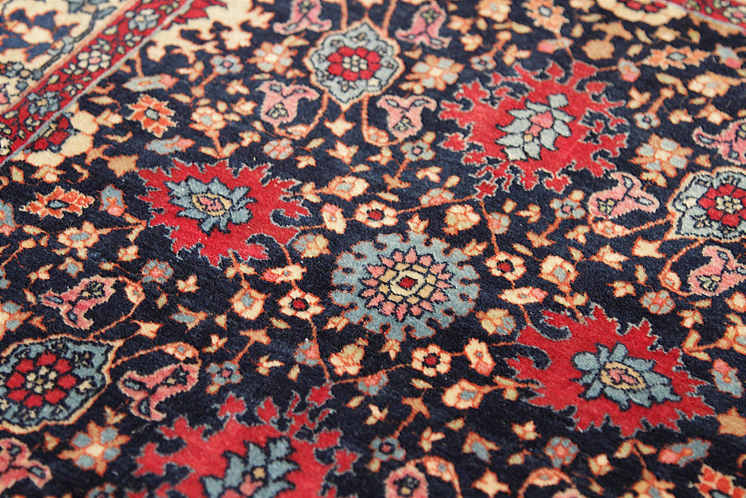 Persischer Teheran-Teppich Circa 1910 - Wolle Elfenbein Marineblau Blau Rosa 73354 im Zustand „Hervorragend“ im Angebot in Dallas, TX