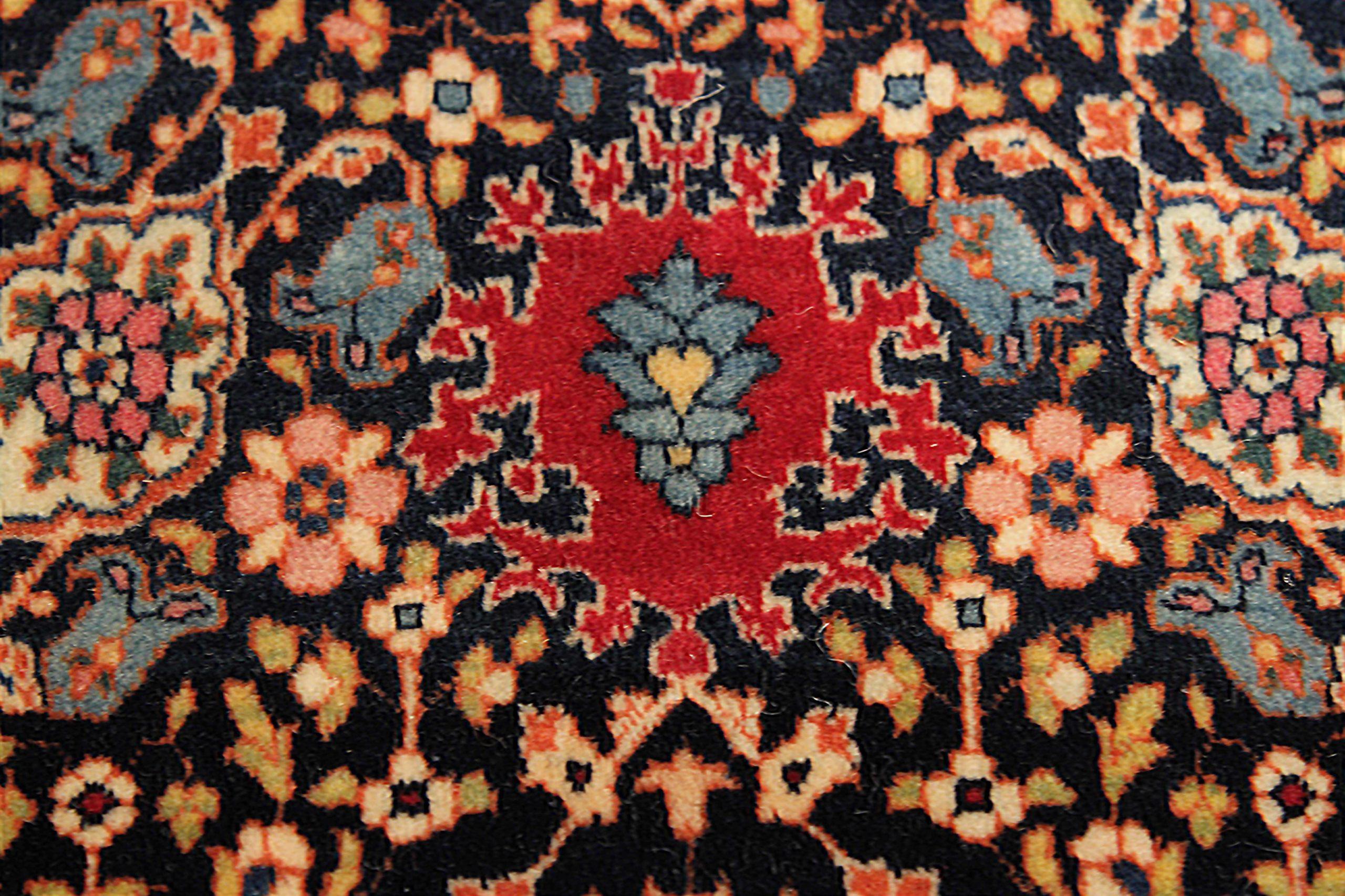 Persischer Teheran-Teppich Circa 1910 - Wolle Elfenbein Marineblau Blau Rosa 73354 (20. Jahrhundert) im Angebot