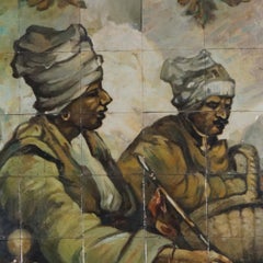 Persian Themed Mosaic Painted Tile Wall Plaque Circa 1920