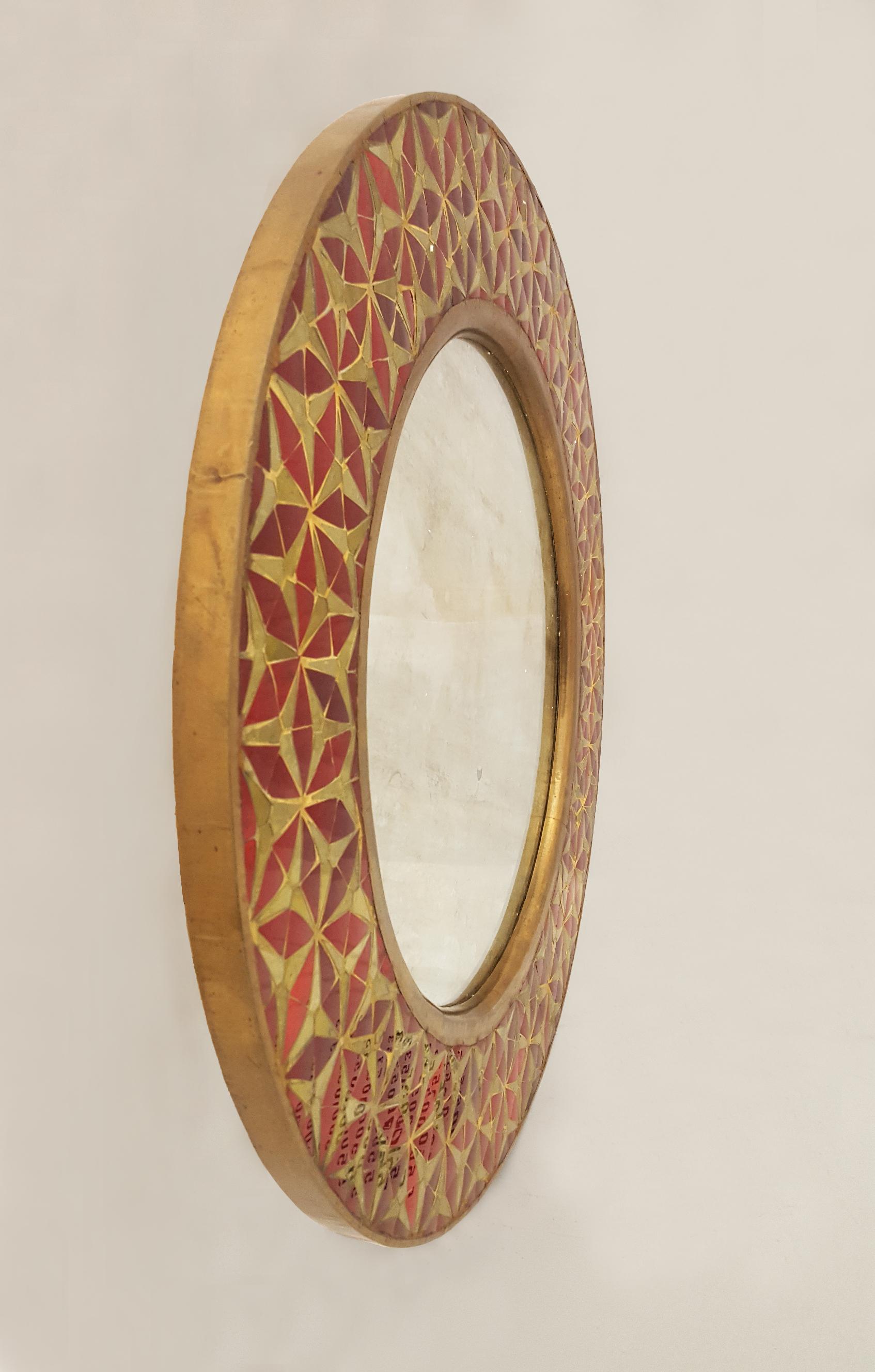 Métal Miroir persan Tikira fabriqué à la main en Inde par Stephanie Odegard en vente