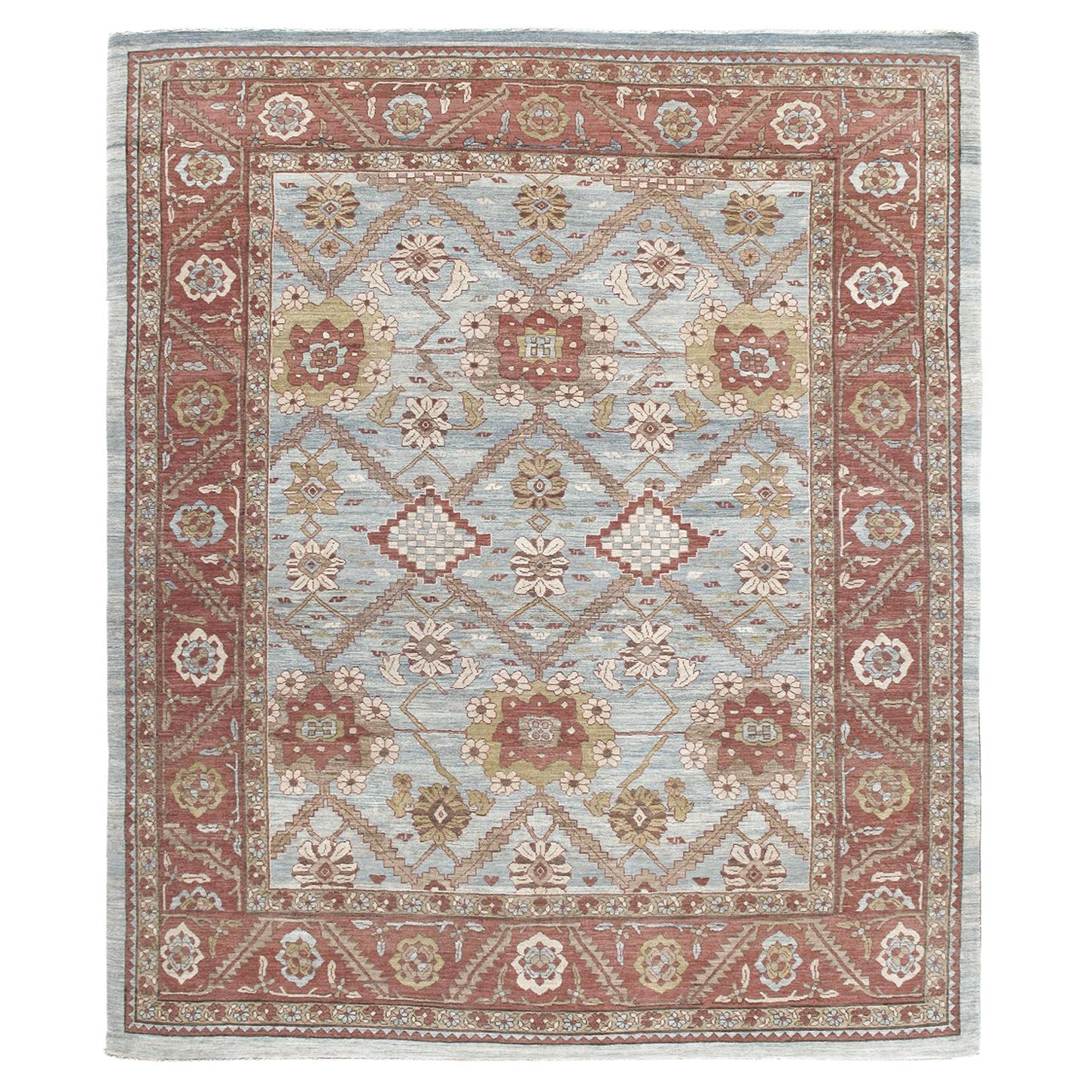 Persian Traditional Bakshaish Hand Knotted Rug in Blue and Rust Colors For Sale