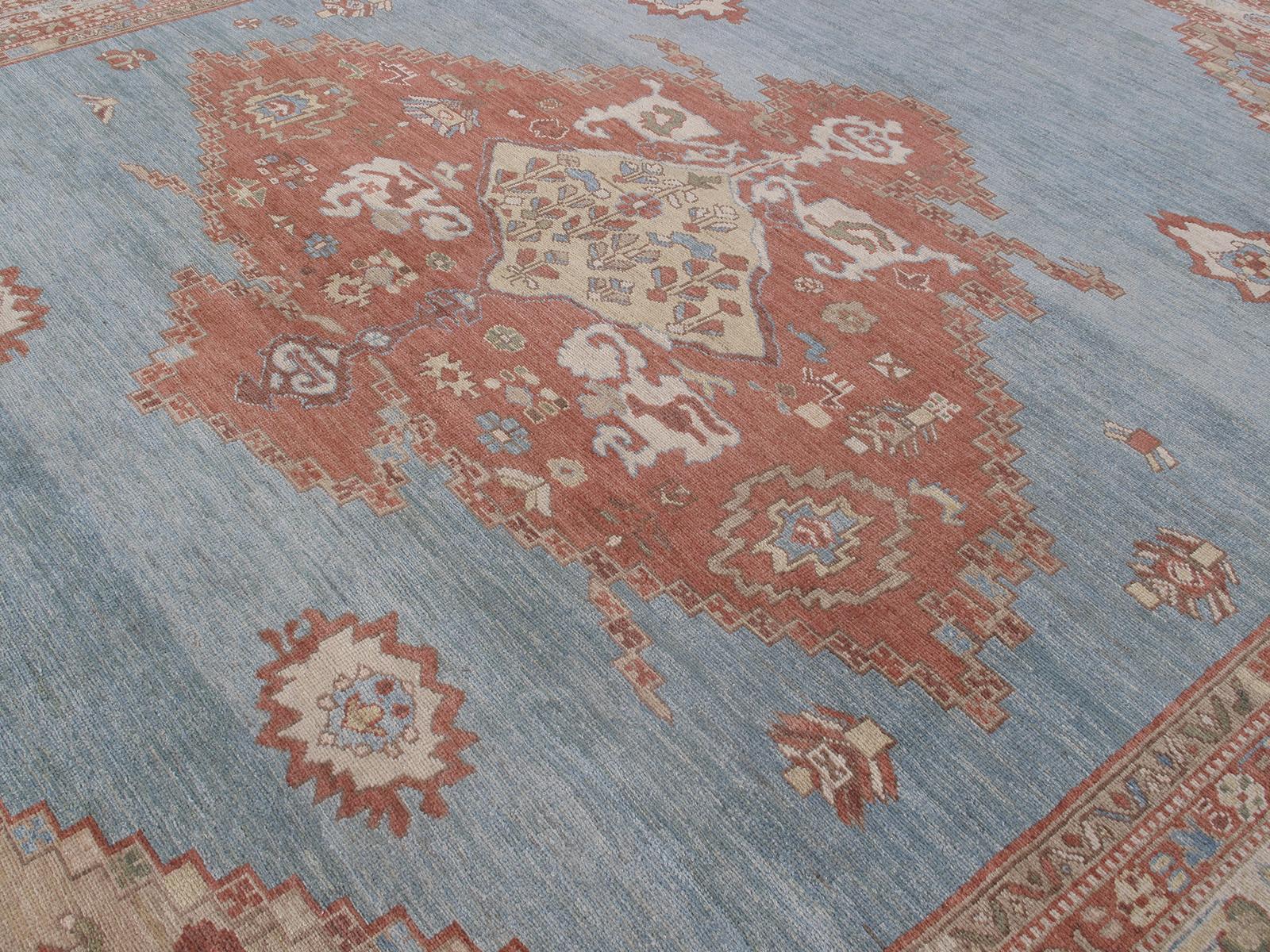 Made in Iran with the highest quality Persian hand-carded, hand-spun-wool and all vegetable dyes, this rug resembles the original prized antique Bakshaish rugs made in town of the same name. Located in the Heris region, it's noted as an area for