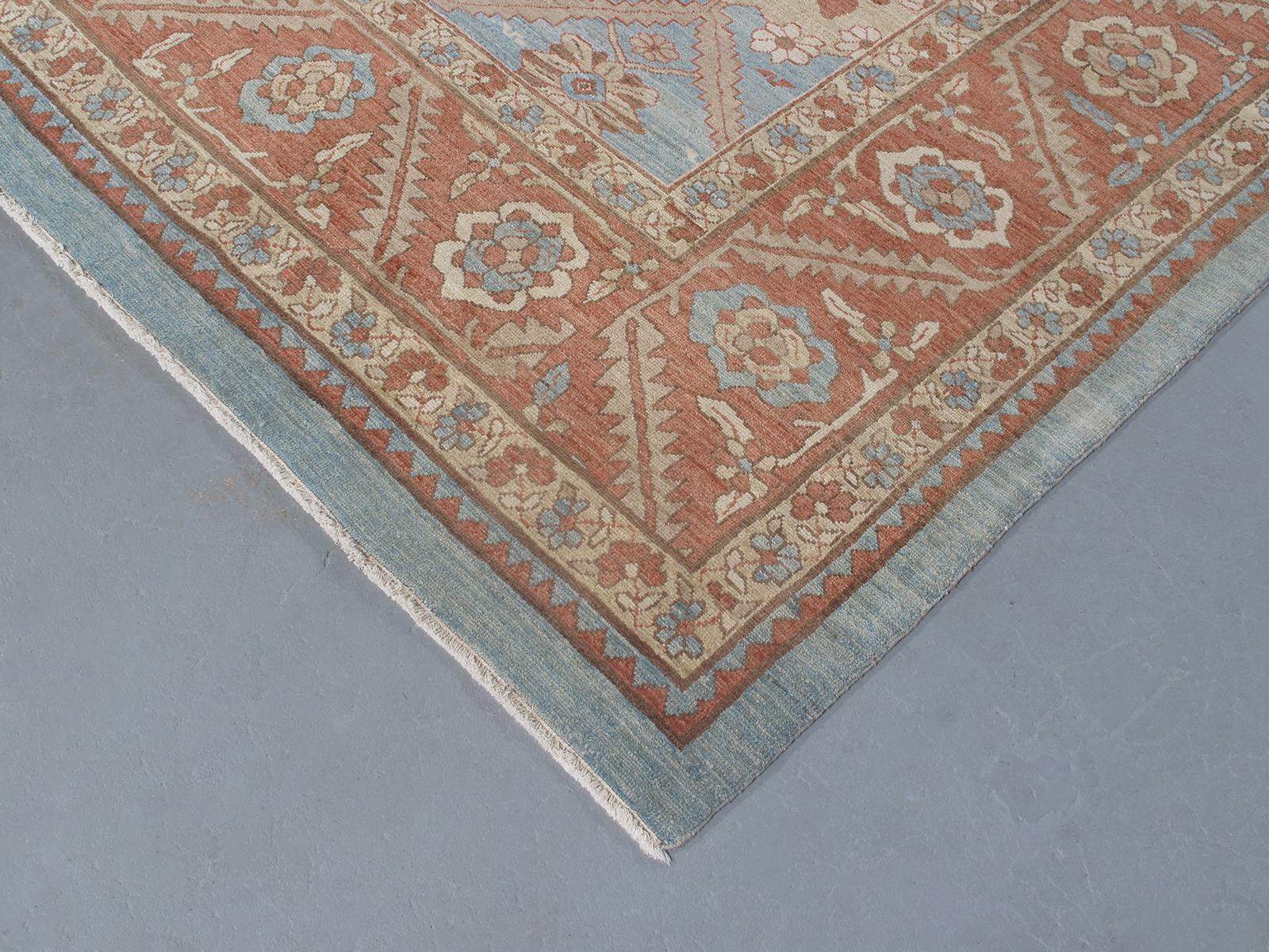 Persian Traditional Bakshaish Handknotted Rug in Pale Blue and Rust Color. In New Condition For Sale In New York, NY