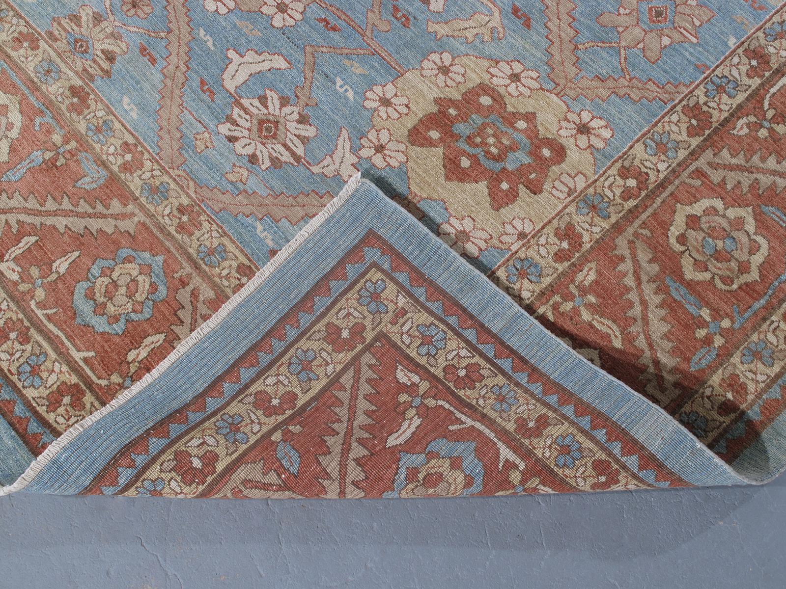 Contemporary Persian Traditional Bakshaish Handknotted Rug in Pale Blue and Rust Color. For Sale