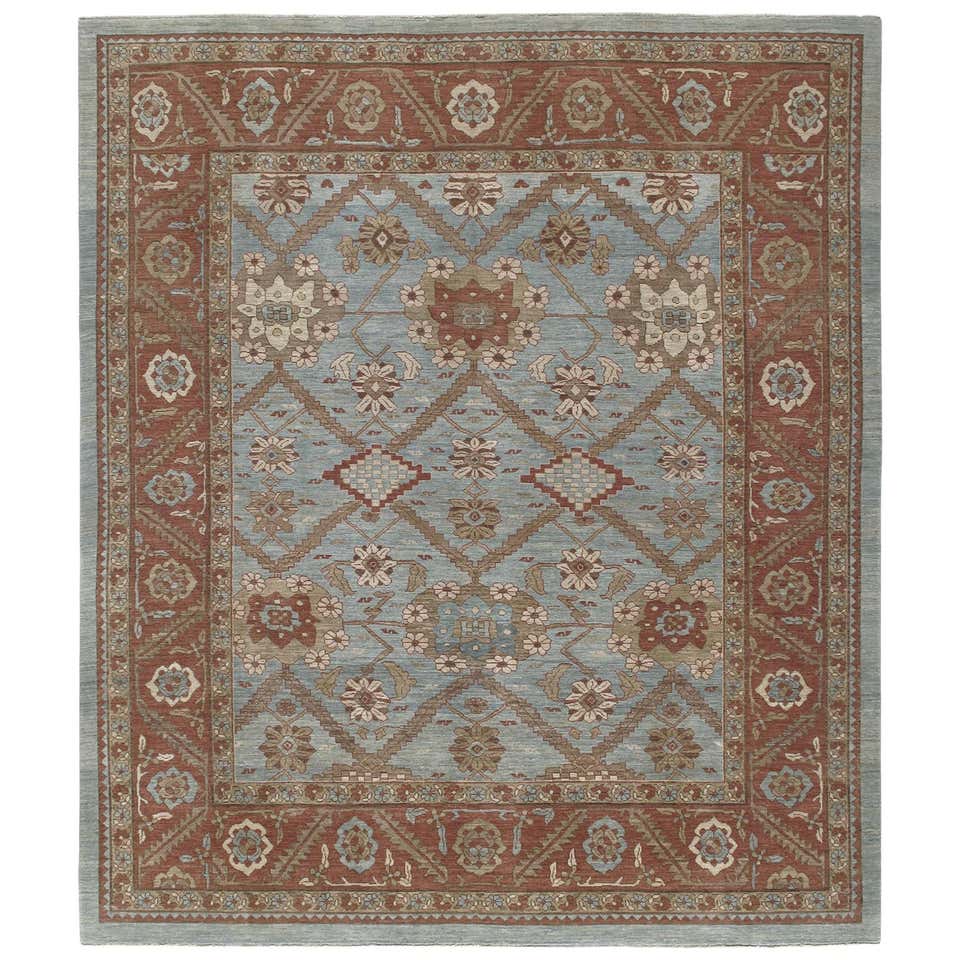 Persian Traditional Bakshaish Handknotted Rug in Pale Blue and Rust ...