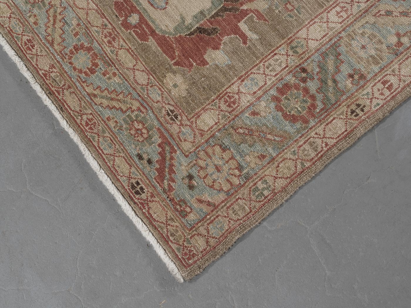 Persian Traditional Bakshaish Hand-Knotted Runner in Camel, Blue, Rust Colors In New Condition For Sale In New York, NY