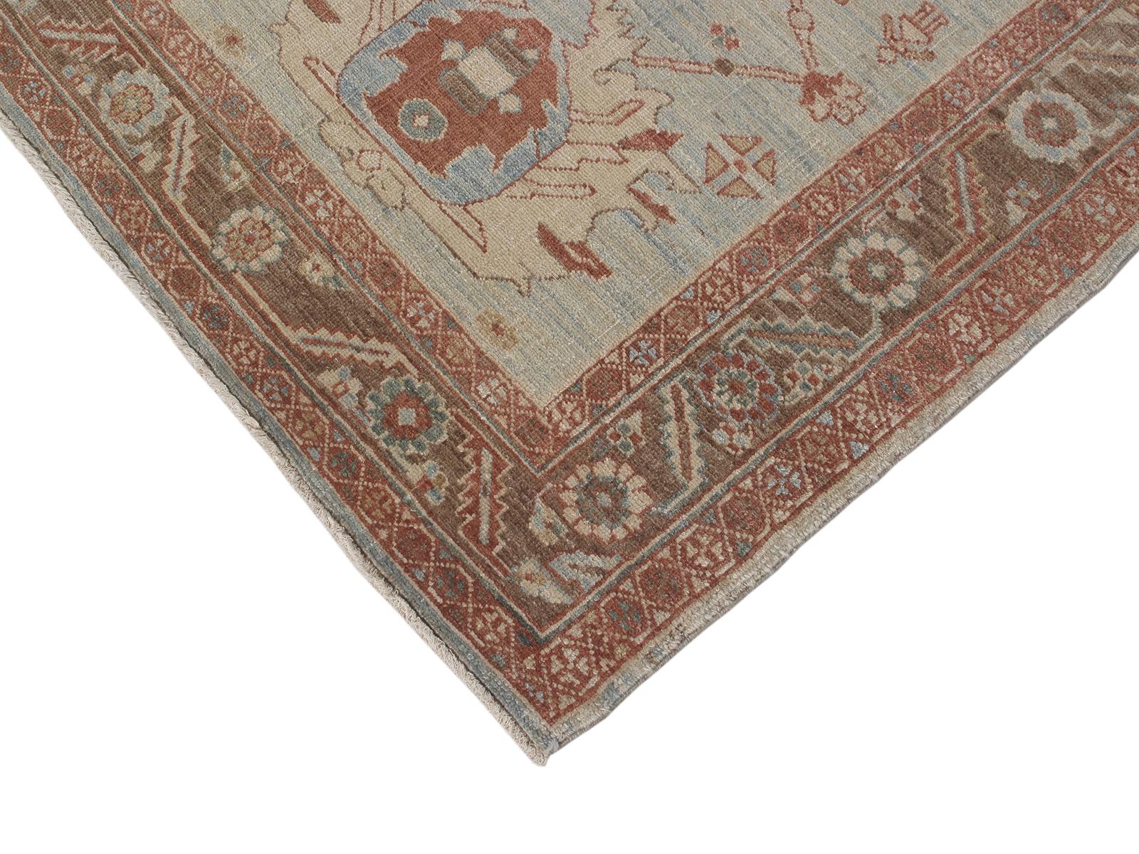 Hand-Knotted Persian Traditional Bakshaish Hand Knotted Runner in Camel, Blue, Rust Colors For Sale