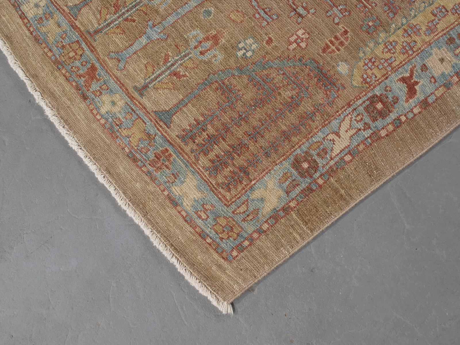 Persian Traditional Bakshaish Hand Knotted Runner in Camel, Blue, Rust Colors In New Condition For Sale In New York, NY